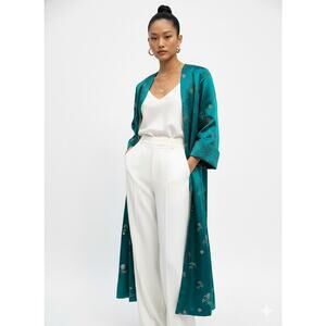 Vintage Teal Chinese Satin Opera Coat Neo-Chinese Style Frog Button Duster S/M